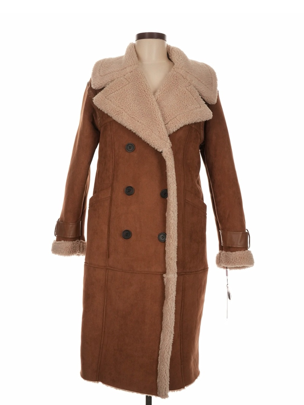 Anthropologie Avec Les Filles Brown Faux Shearling Trim Trench Coat Medium - Picture 2 of 12